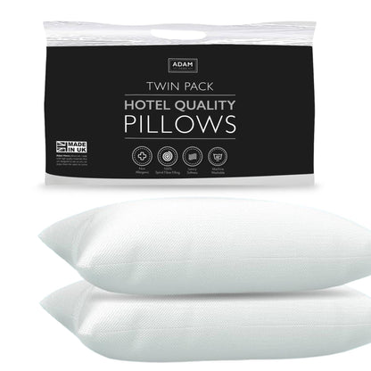 Adam Home Premium Pillows 2 Pack Hotel Quality with Breathable Cover – Bouncy Side Sleeper Pillow for Neck and Shoulder Pain – Quick Rebound & Dust Proof Hotel Pillows, Made in UK, (48x74 cm)