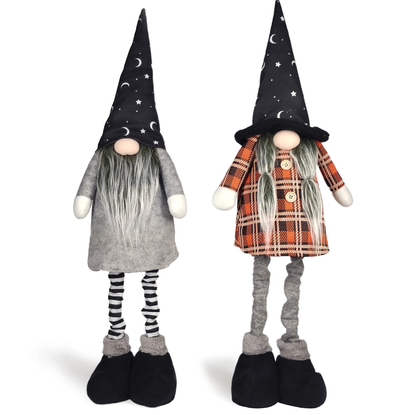 Ogrmar 2 Pack 29.5 Inch Halloween Plush Gnome Doll Handmade Swedish Gnome Scandinavian Tomte Stuffed with Retractable Spring Legs for Halloween Decorations Ornaments Holiday Home Decor