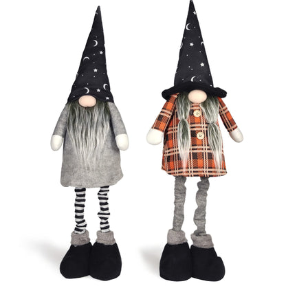 Ogrmar 2 Pack 29.5 Inch Halloween Plush Gnome Doll Handmade Swedish Gnome Scandinavian Tomte Stuffed with Retractable Spring Legs for Halloween Decorations Ornaments Holiday Home Decor