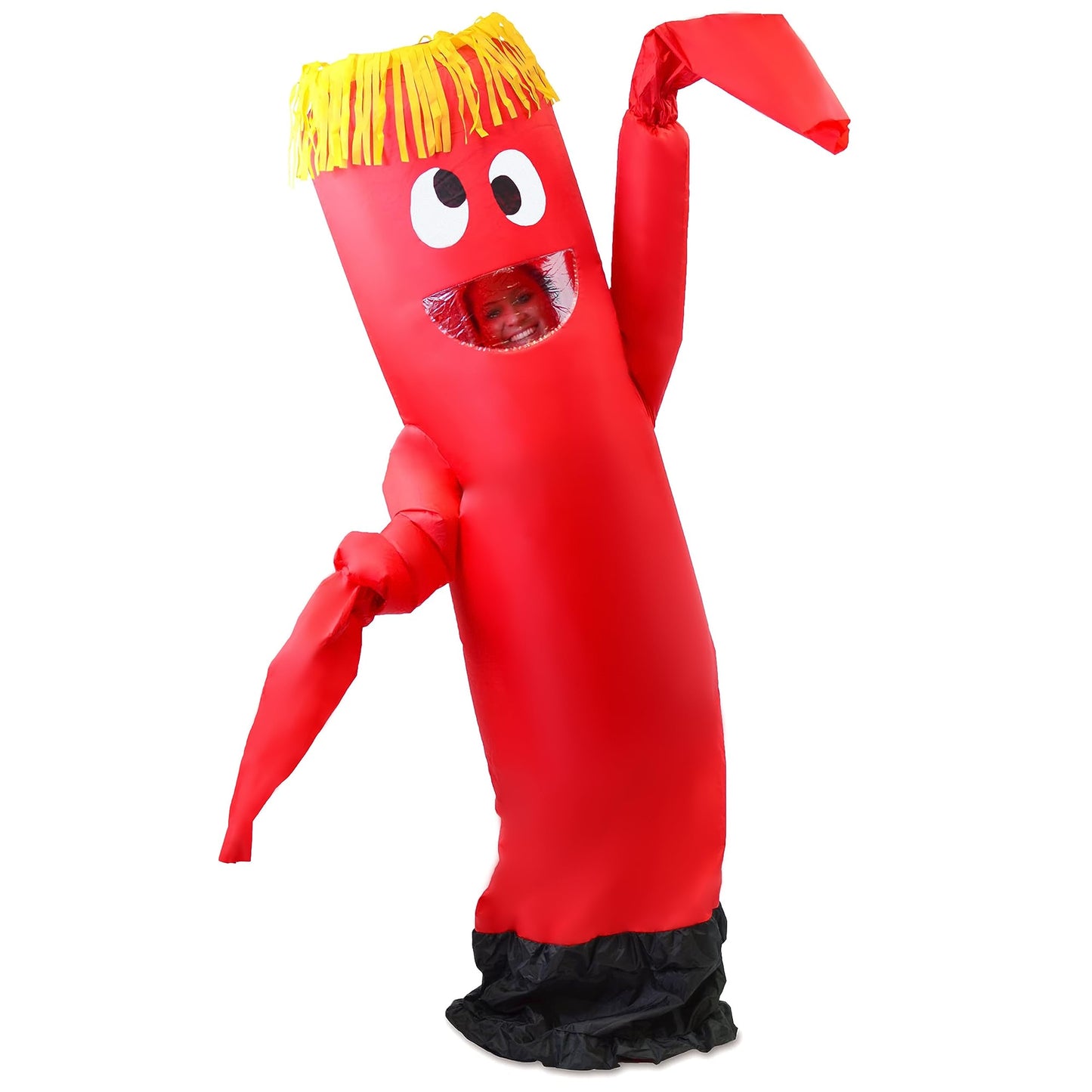 Spooktacular Creations Halloween Inflatable Costume Adult, Tube Man Blow up Costume, Air Dancer Wacky Waving Arm Inflatable Suit for Cosplay Themed Parties, Red