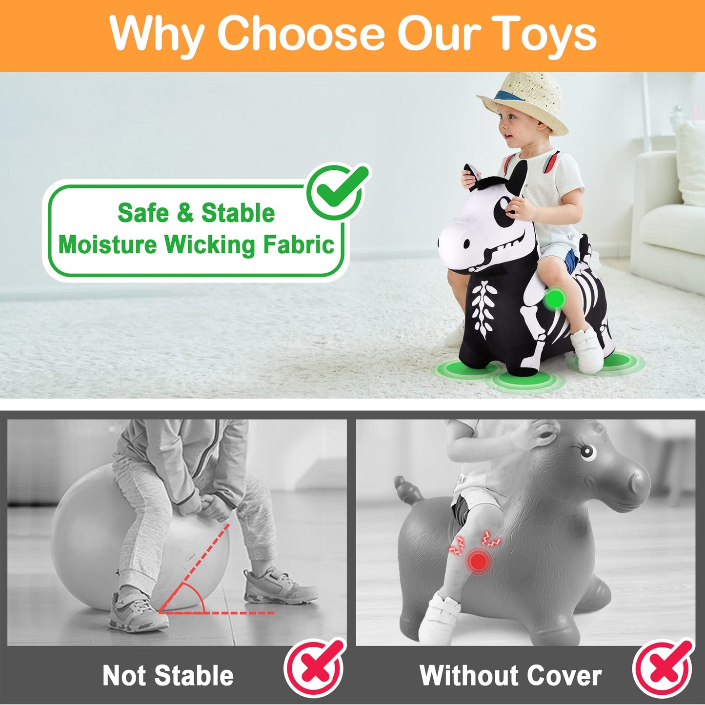 iPlay, iLearn Bouncy Pals Skeleton Hopping Horse, Toddler Bouncing Animal Toys, Inflatable Plush Bounce Hopper, Kid Indoor Ride On Bouncer, Halloween Birthday Gifts 18 Months 2 3 4 5 Year Old Boy Girl