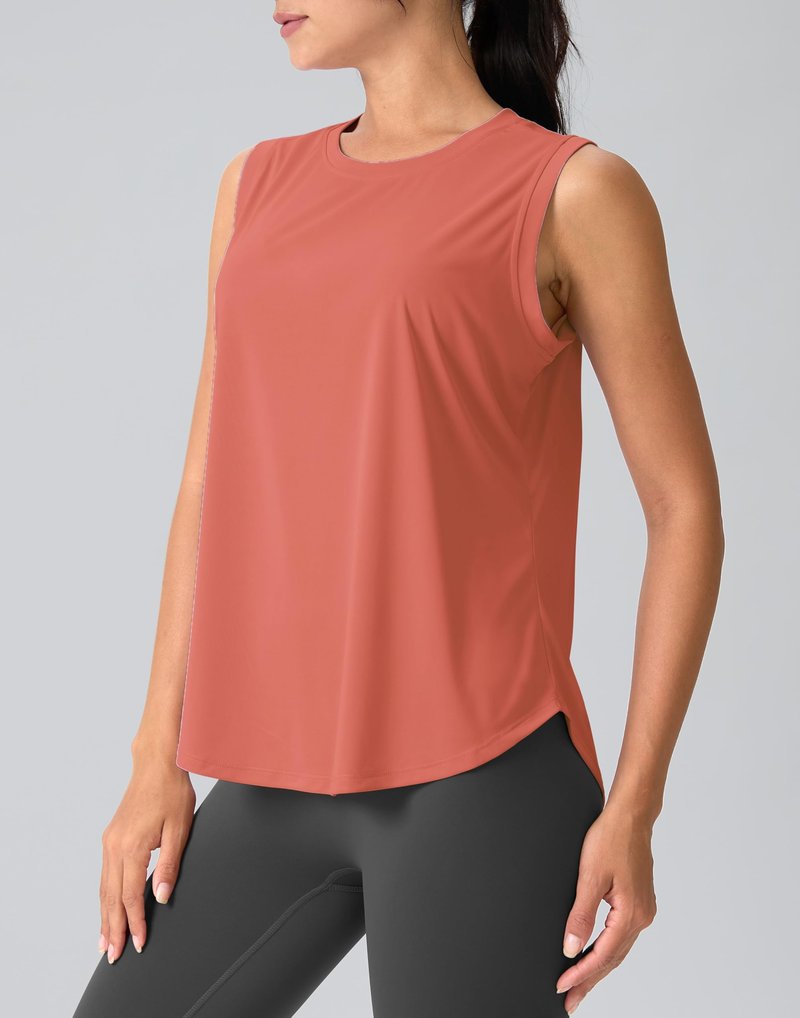 SANTINY Women's Sleeveless Workout Tops Breathable Lightweight Active Tennis Yoga Shirts Athletic Running Tank Tops for Women (Coral_XL)