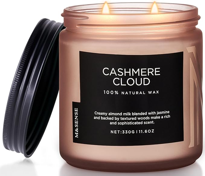 M&SENSE Warm Cashmere Scented Candle, 11.6oz Clean Non Toxic Natural Soy Wax Fragrance for Bathroom Bedroom 70 Hours Burn Time Candle, 2 Wick Aromatherapy Gifts for Housewarming