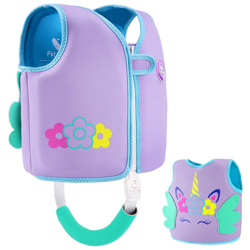 Pottwal Swim Vest for Kids - Swim Jacket for 1-2 Years (24-33LBS) - Puddle Jumper with Adjustable Crotch Strap - Made of Neoprene & EPE - Purple