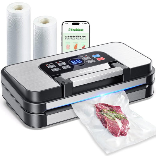 95Kpa Precision Pro Vacuum Sealer, with Double Heat Seal & Dual-Pump for Dry/Moist Food, 2X Strength, Food Vacuum Sealer Machine with Easy-Lock Handle, Built-in Cutter & Bag Storage, Stainless Steel
