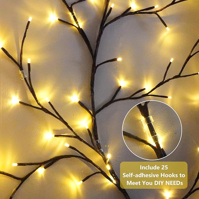 Enchanted Willow Vine Room Decor: 7.5Ft Christmas Decorations Flexible Fairy Lights with Remote Control, 144 LEDs Twinkle Tree Lighted Branches for Wall Bedroom Living Room (2 Pack)