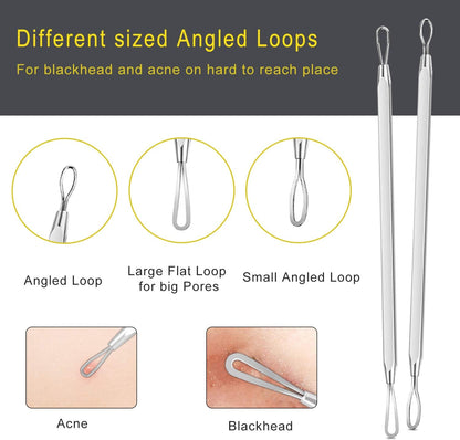 Pimple Popper Tool Kit - Boxoyx 10 Pcs Blackhead Remover Comedone Extractor Kit with Metal Case for Quick and Easy Removal of Pimples, Blackheads, Zit Removing, Forehead,Facial and Nose(Silver)