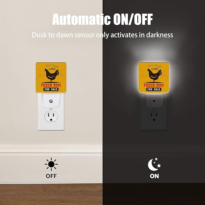 Retro Farm Rooster Night Light Plug in Wall Lamp Smart Dusk to Dawn Sensor for Home Decorative, Kids Room Bedroom Bathroom Kitchen Hallway Gifts