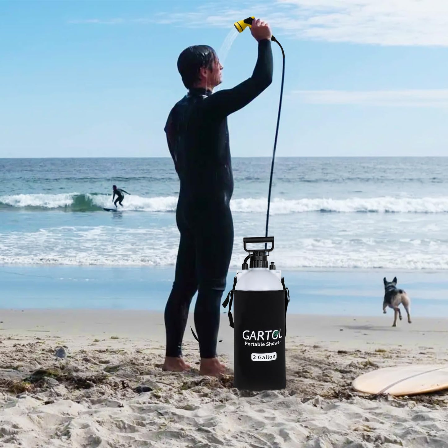 Gartol 2 Gallon Portable Shower with Handheld Showerhead, Silicone Bath Massage Brush, and Thermal Insulation Bag, High-Pressure Camping, Surf, Dog Shower Sprayer