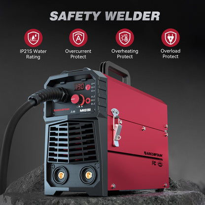 ARCCAPTAIN 130A MIG Welder, 110V Flux Core MIG Welder/Lift TIG/Stick 3 in 1 Welding Machine with Synergy, IGBT Inverter Portable Gasless Welder Equipment with Welding Gun and 2lb Welding Wire