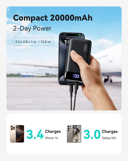 INIU Portable Charger, Smallest 22.5W 20000mAh USB C in & Out Power Bank Fast Charging, PD 3.0+QC 4.0 LED Display Phone Battery Pack Compatible with iPhone 17 16 15 14 Pro Samsung S24 Google iPad etc