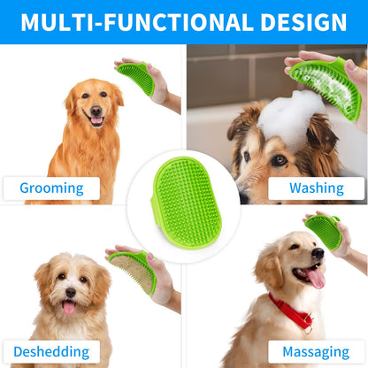 DSOE Dog Grooming Brush，Pet Shampoo Massage Bath Brush Comb with Adjustable Loop Handle for Grooming Short and Long Hair Cats and Dogs, 2pcs(Tapered brush head, Blue+Green)