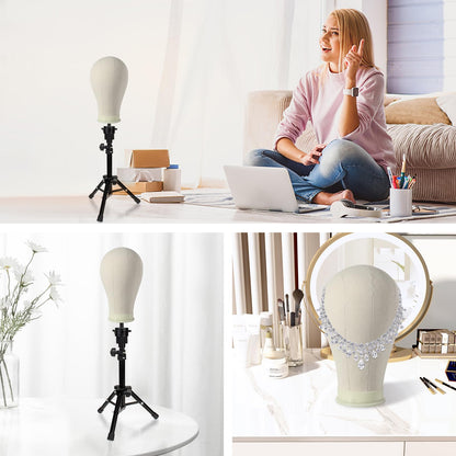 Neverland Beauty & Health 23 Inch Wig Head Stand Tripod, with Canvas Mannequin Heads for Wigs, Manikin Canvas Head Block Set for Making Display with T Pins Set Bristle Brush