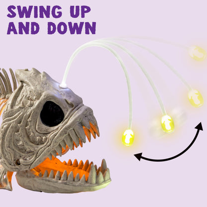 JOYIN Halloween Skeleton Lantern Fish with LED Eye Plastic Bones for Halloween Decoration Party Photo Prop, Graveyard Decor, Indoor Outdoor Spooky Scene(10.2” *5.5” *3”)
