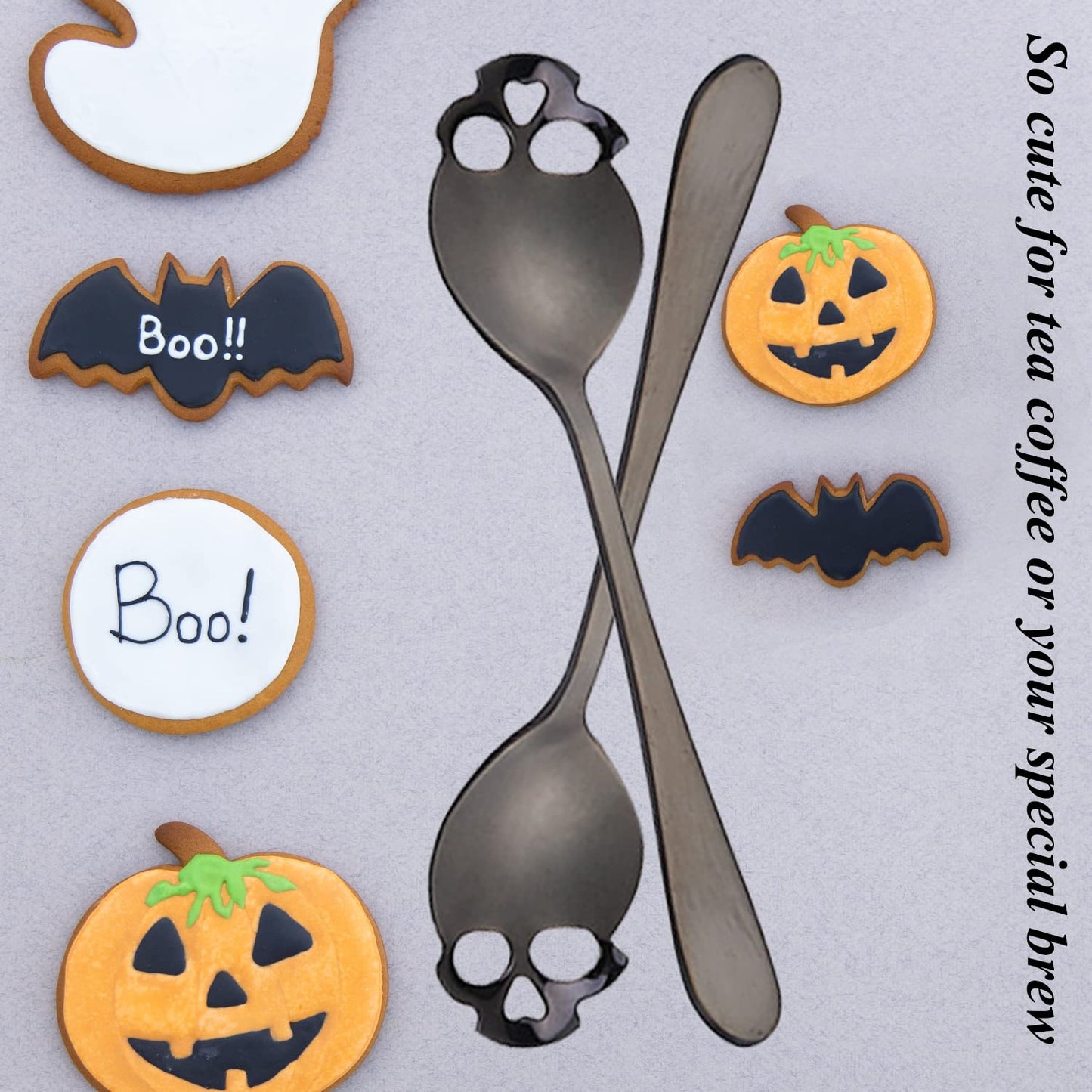 304 Stainless Steel Sugar Tea Skull Spoons, Coffee Stirring Slotted Metal Spoon, Espresso Spoons for Dessert, Cake (Set of 4 Mixed colors)