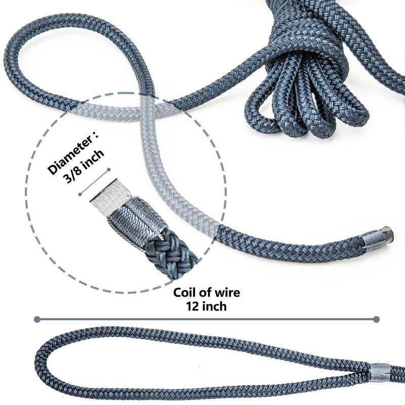 PropelTech 4 Pack 3/8" x 15’ Boat Dock Lines for Boat & Pontoon, Premium Marine- Grade Double Braided Nylon Dock Line, Pre-Spliced with a 12" Eyelet-Navy Blue,Boating Gifts for Men