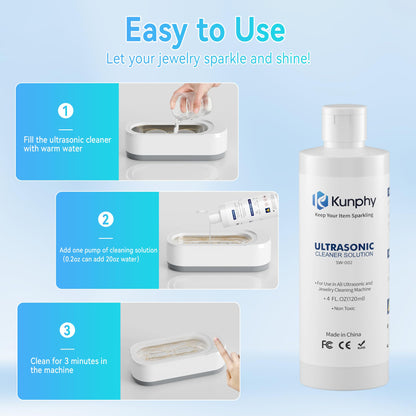 Kunphy Ultrasonic Jewellery Cleaner, Professional Ultrasonic Cleaner Fluid for Use in All Ultrasonic Cleaner Machines, Cleaning Agent Suitable for Cleaning Jewellery, Glasses etc, 120ML