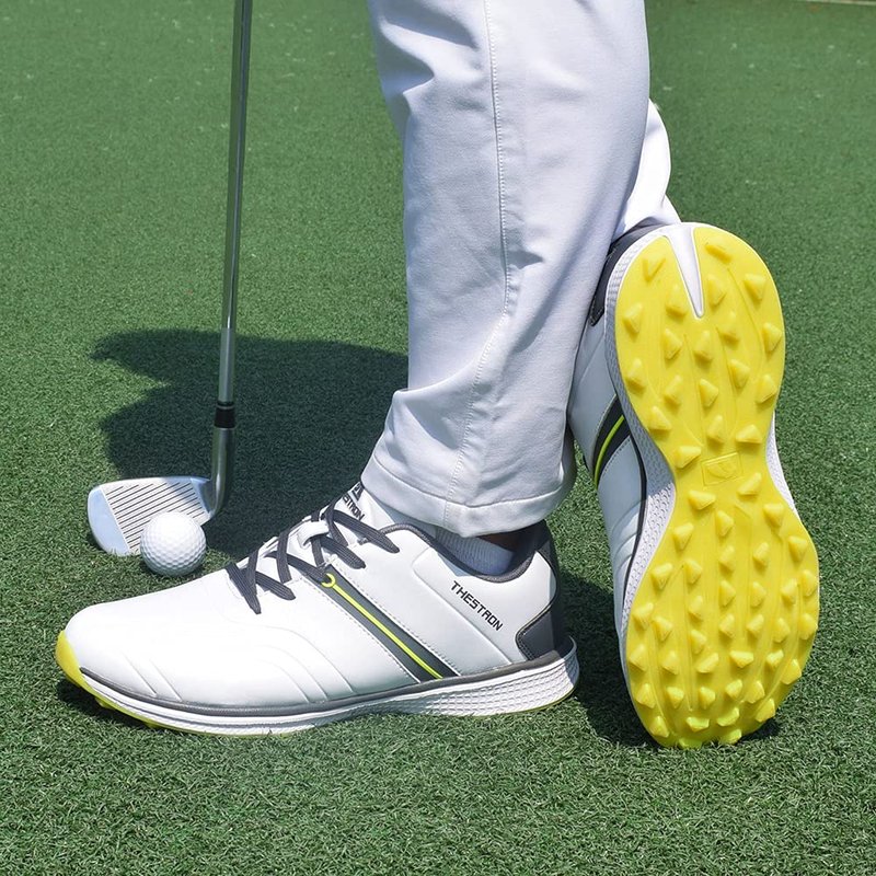 Waterproof Golf Shoes Men Professional Golf Sneakers Spikless Light Weight Walking Footwears Outdoor Male Walking Shoes (10.5,White)