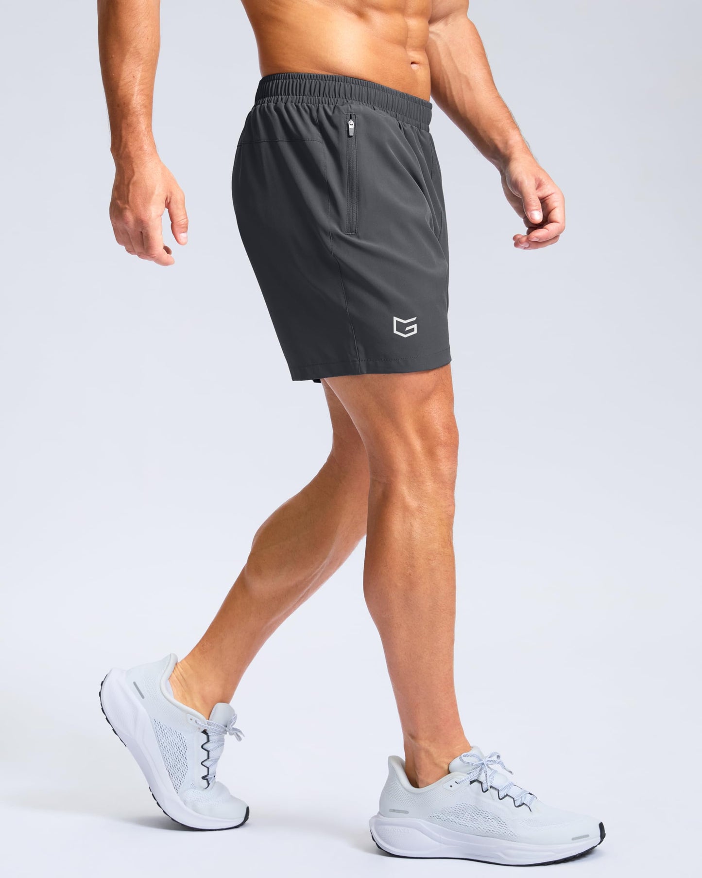 G Gradual Men's Athletic Running Shorts with Zipper Pockets Quick Dry 7"/ 5"/ 9" Workout Gym Shorts for Basketball Hiking(Dark Grey,5M)