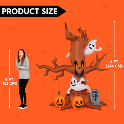 Joiedomi 8 FT Halloween Inflatable Scary Tree with Ghost Decorations, Pumpkin and Tombstone, Blow Up Inflatables with Build-in LEDs for Halloween Party Indoor, Outdoor, Yard, Garden, Lawn Decorations