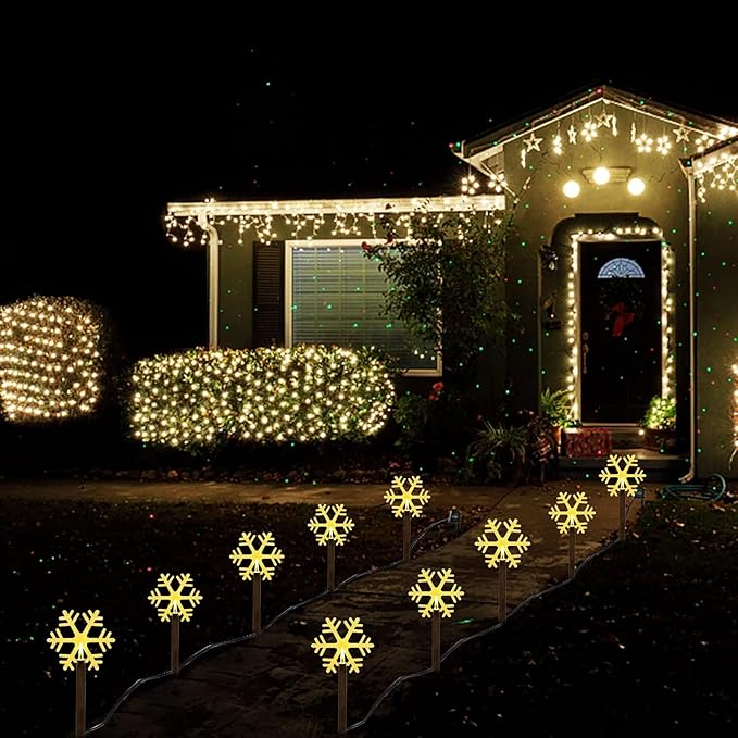 Christmas Solar Pathway Lights, Solar Snowflake Lights with Stake Landscape Outdoor Waterproof Christmas Decorations for Garden Yard Lawn Patio Walkway, 10 Pack