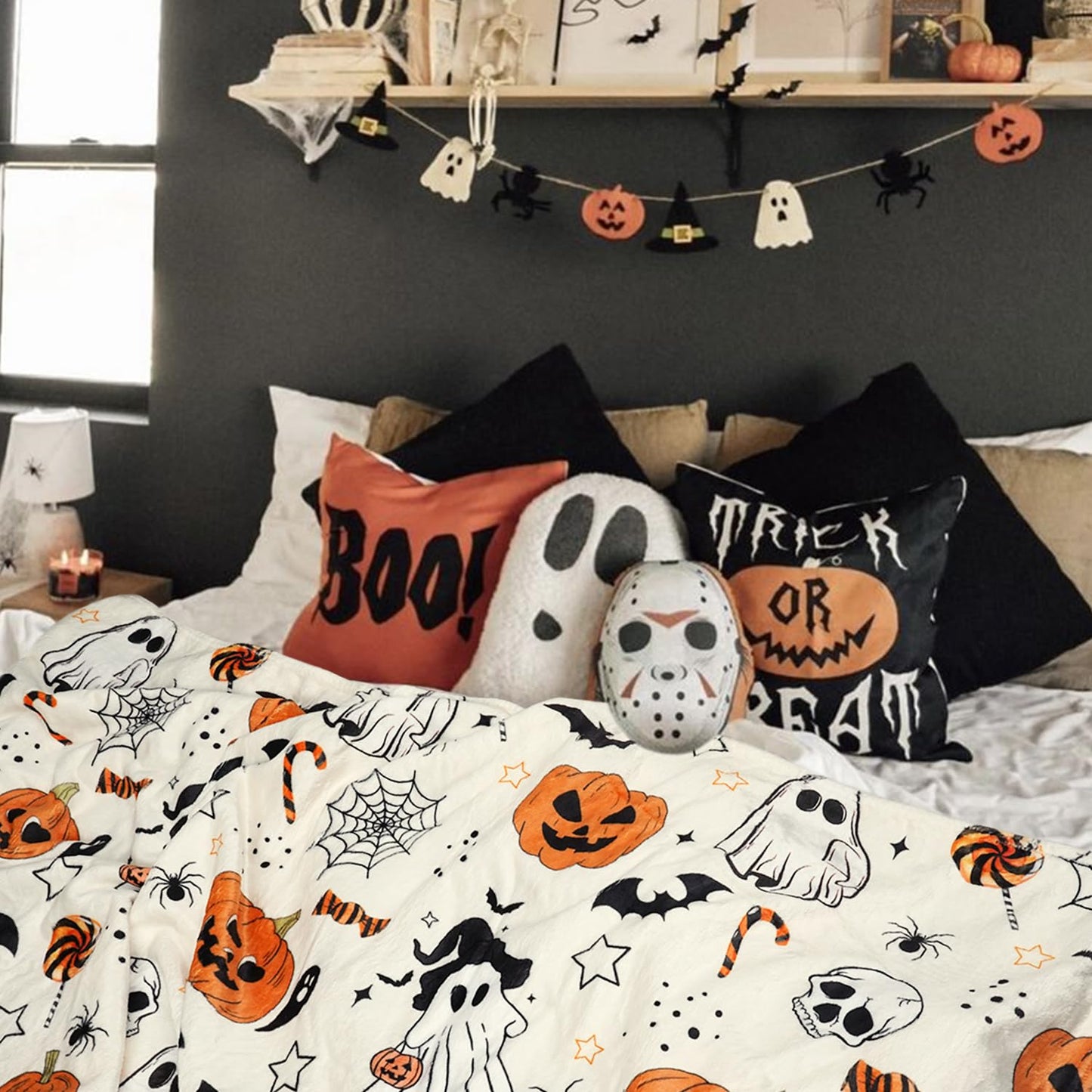 Halloween Ghost Boo Blanket- Fun and Cute Flannel Soft Warm Blanket for Sofas and Chairs - 50x60 Inch