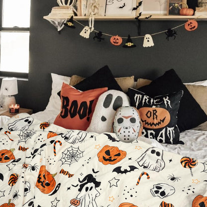 Halloween Ghost Boo Blanket- Fun and Cute Flannel Soft Warm Blanket for Sofas and Chairs - 50x60 Inch