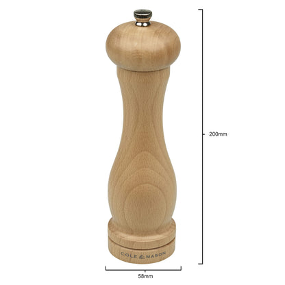 Cole & Mason HA0825P Beech Capstan A8 Salt Mill, Precision+ Wooden, Beech Wood, 200 mm, Single, Includes 1 x Salt Grinder