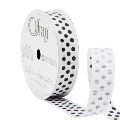 Offray 143252 5/8" Wide Grosgrain Craft and Decorative Ribbon, 9-Foot Spool, Black and White Polka Dots