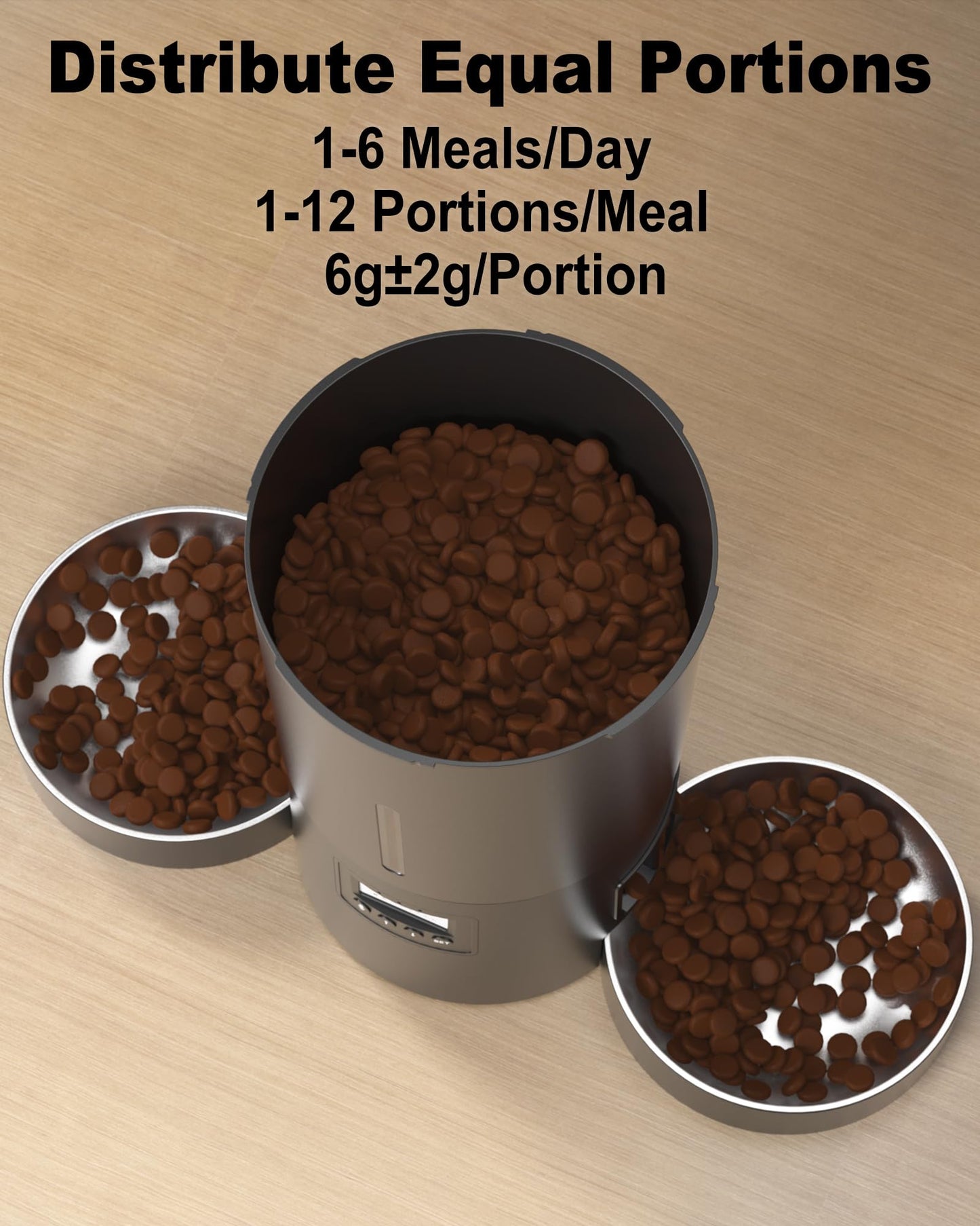 Dual Automatic Cat Feeder 2 Cats,6 Meals/Day,12 Portions/Meal,4.2L Dual Power Double Bowls Feeder,Dry Food Auto Pet Dispenser,10S Voice Record,Flexible Schedule Timer (Black,Stainless Dual Bowls)