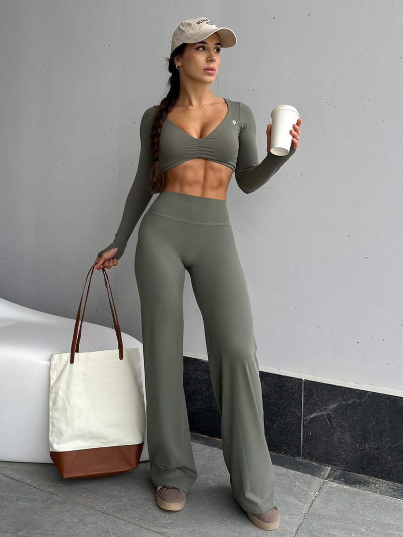 YEOREO Workout Leggings Womens No Front Seam Straight Leggings 35" High Waist Buttery Eddiy Gym Yoga Pants Gray Green XL