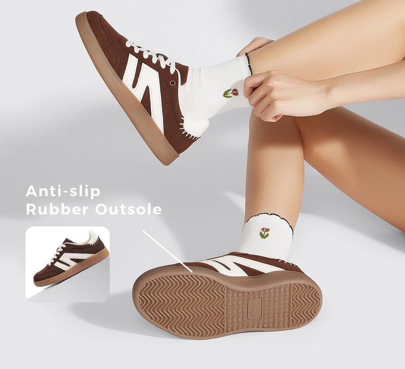 LUCKY STEP Women Classic Retro Gum Sole Fashion Sneakers Casual Tennis Skate Shoe Genuine Leather Walking Footwear Anti Slip Trainers(Dark Brown,8)