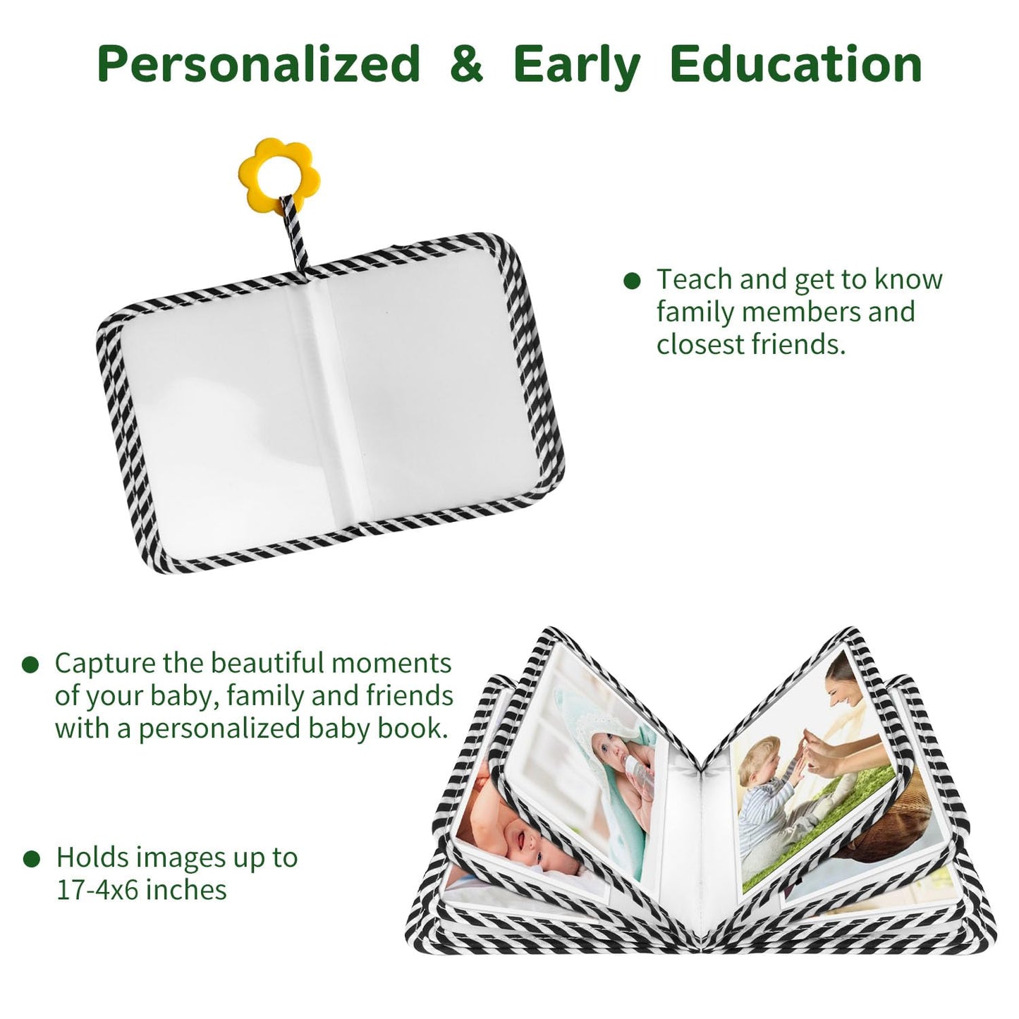 BOHEMIABY Baby Photo Album, My First Family Photo Album for Baby Holds 17 4 x 6" Pictures, Rainbow Toddler Photo Album with Safety Mirror, Soft Baby Books