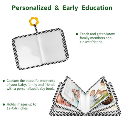 BOHEMIABY Baby Photo Album, My First Family Photo Album for Baby Holds 17 4 x 6" Pictures, Rainbow Toddler Photo Album with Safety Mirror, Soft Baby Books