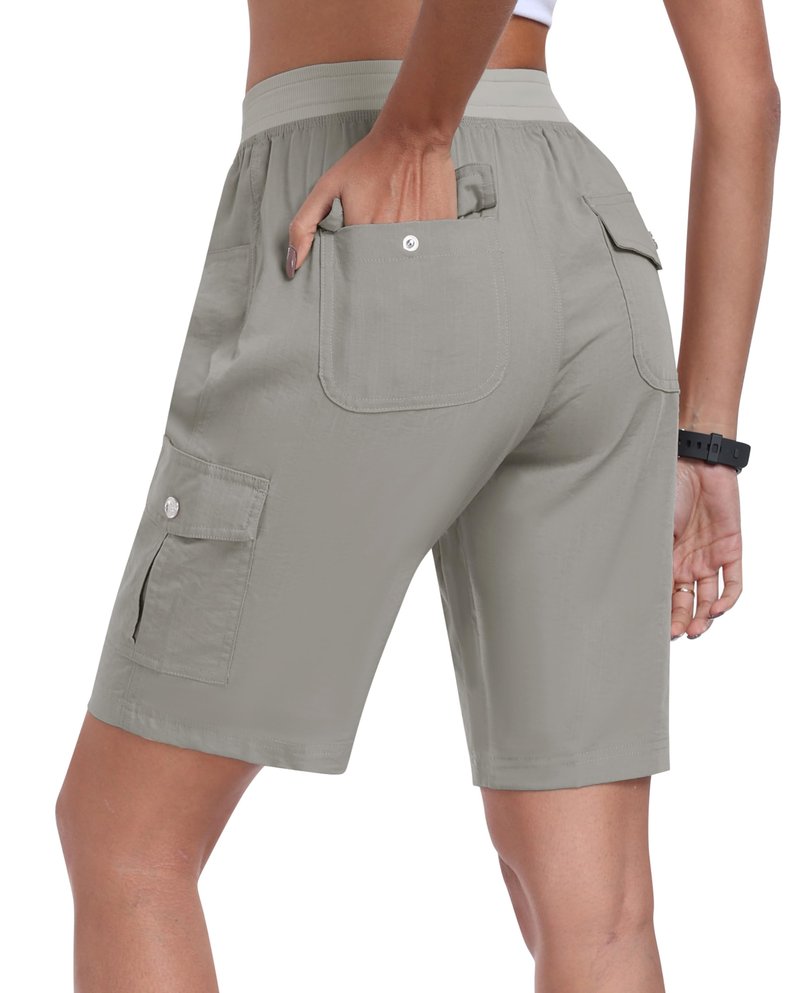 MoFiz Hiking Shorts for Women Quick Dry Athletic Cargo Shorts Lightweight Summer Running Shorts with Pockets Grey Khaki XL