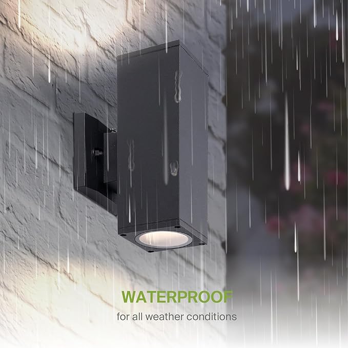 ASD 2 Light Square Dusk to Dawn Outdoor Wall Light Fixture | 120W E26 Bulb Socket 120V ETL Cylinder Up Down Lights | LED/CFL/Incandescent Bulb Wall Sconce | Front Door, Porch, Patio | Black, 2 Pack