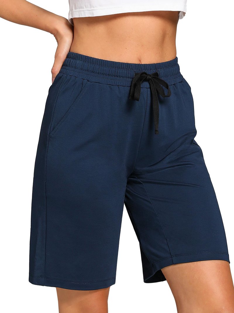 NEIOROT Women's Bermuda Shorts with Pockets Athletic Running Drawstring Lounge Shorts,1 Pack,Navy,XX-Large