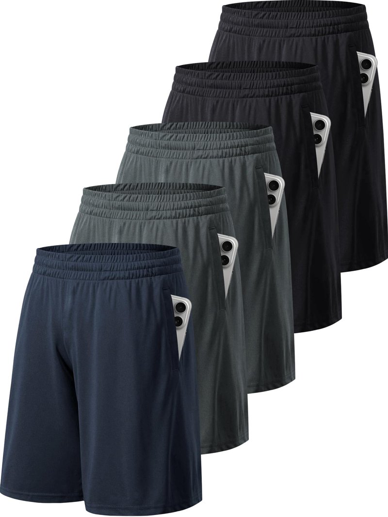 TVKSOM 5 Pack Mens Athletic Shorts with Pockets and Elastic Waistband Quick Dry Basketball Shorts Men for Running Casual