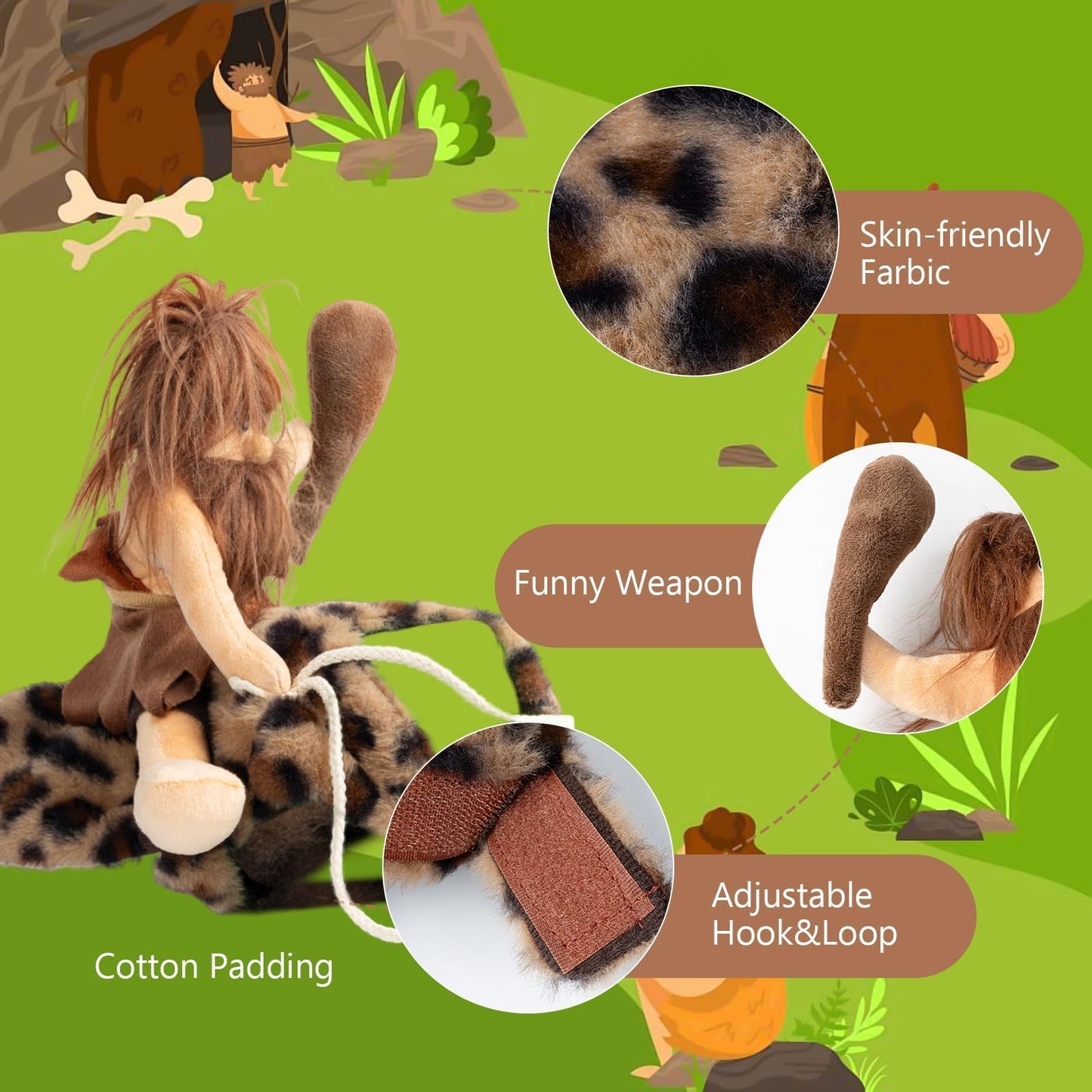 DELIFUR Dog Halloween Costume Funny Dog Cowboy Riding Costume Pet Costume Cat Suit Cowboy Rider Style for Small Medium Large Dogs (Primitive Man, X-Large)