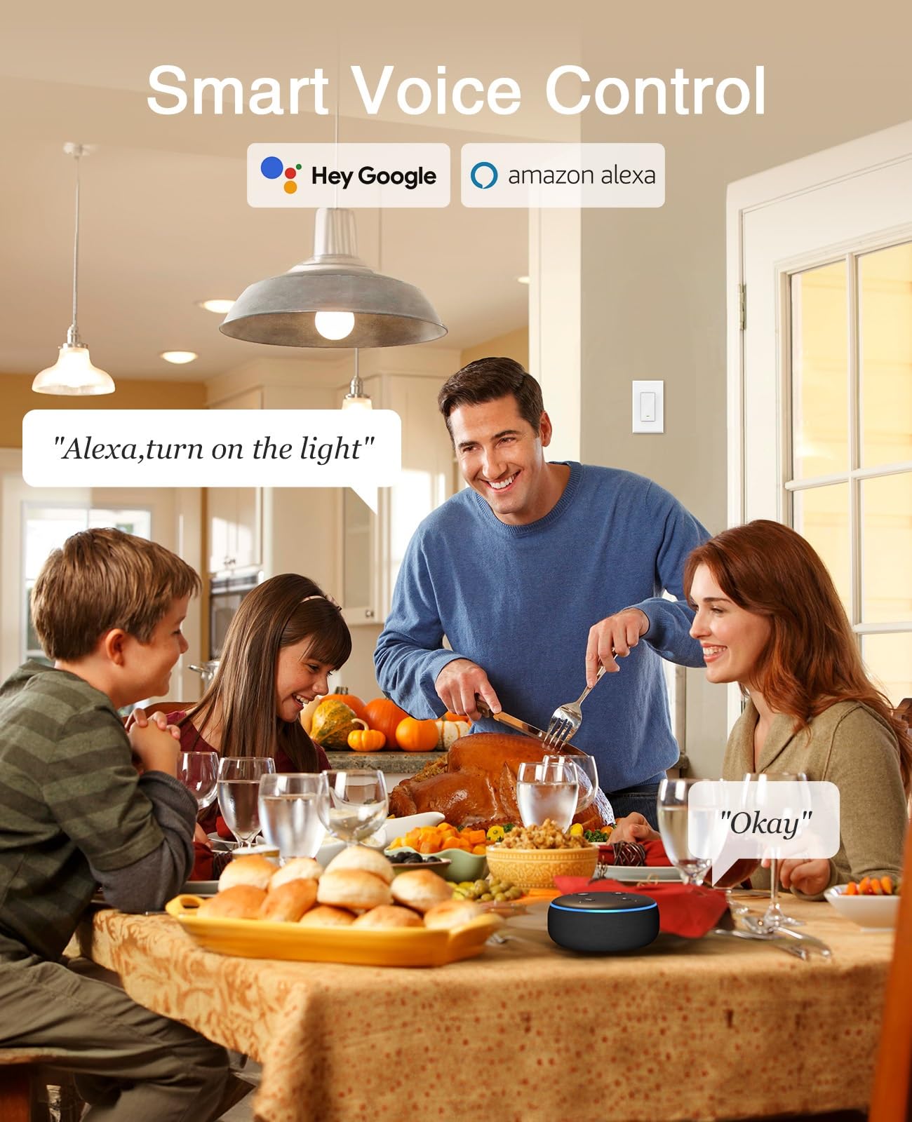 GHome Smart Switch, Smart Wi-Fi Light Switch Works with Alexa and Google Assistant 2.4Ghz, Single-Pole,Neutral Wire Required,UL Certified,Remote/Voice Control, No Hub Required (4 Pack)