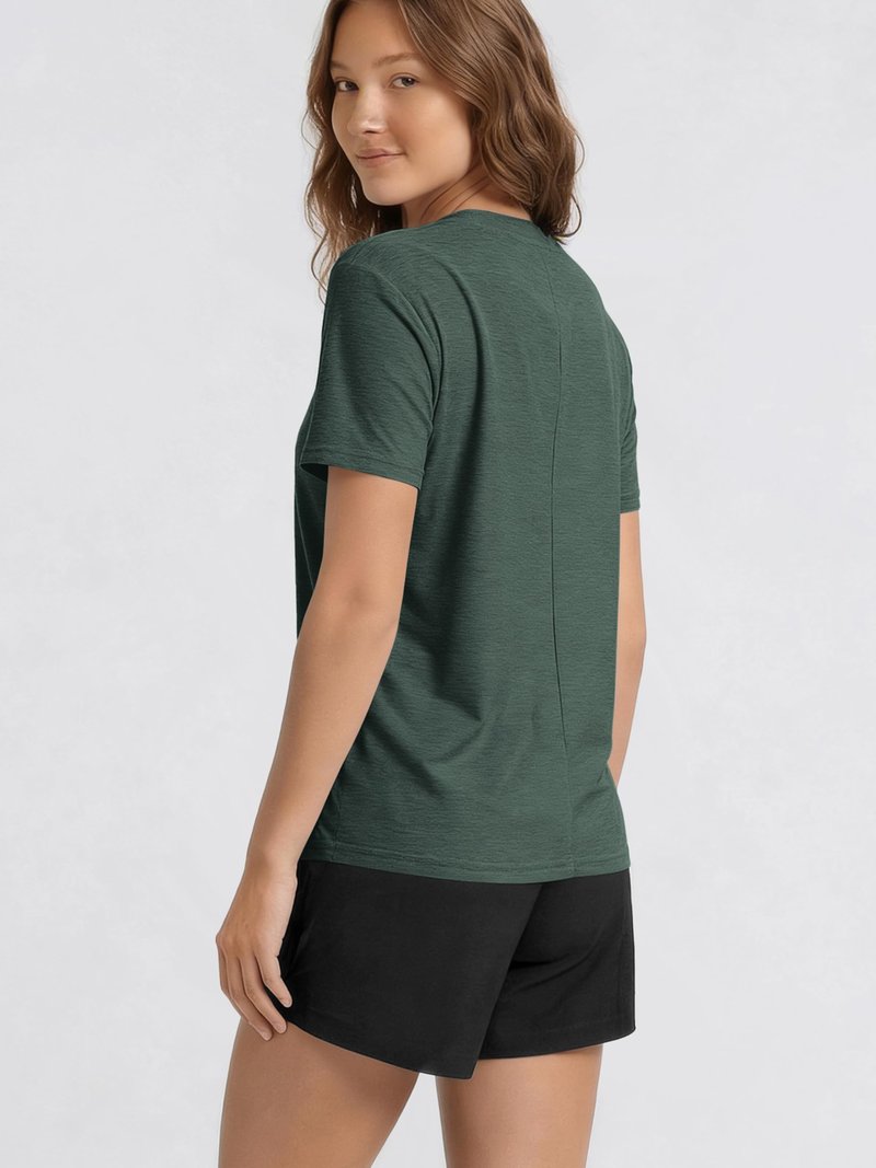 ODODOS Women's Performance Tee Ultra Soft odSTRATUM Tech Short Sleeve Relaxed Top Crew Neck T-Shirts, Aspen Heather, X-Large