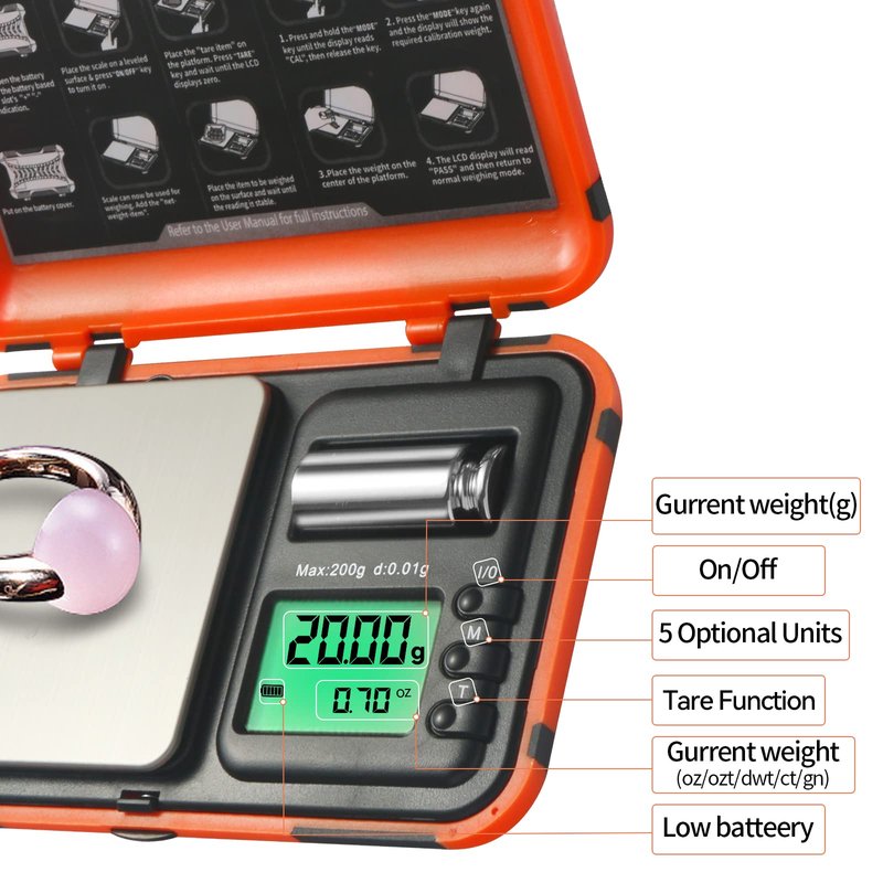 AHOSOUTLY Digital Archery Arrow Scale with Holder - 200g x 0.01g Precision, Dual Units and LCD HD Display, Portable Grain Scale for Arrow Tips & Arrows - Includes Calibration Weights & Batteries