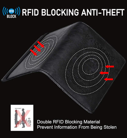 HerriaT Leather Passport Holder Cover Case RFID Blocking Travel Wallets Card Case for Women Men(Black)