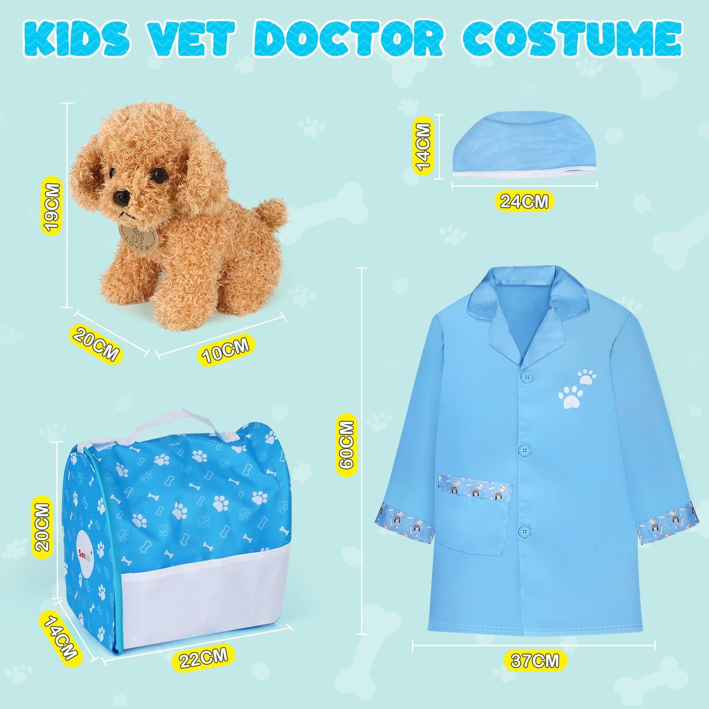 Sanlebi Doctors Set for Kids - Children Pet Vet Care Play Set with Doctor Costume, Plush Dog, Pretend Role Play Medical Kit Toys Gifts for 3 4 5 6 Year Old Girls (Blue)