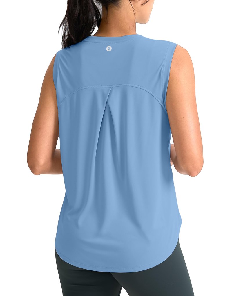SANTINY Women's Sleeveless Workout Tops Breathable Lightweight Active Tennis Yoga Shirts Athletic Running Tank Tops for Women (Haze Blue_XL)