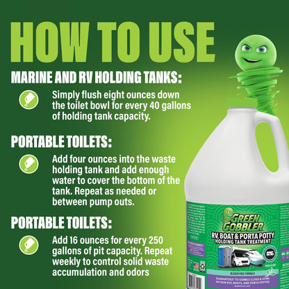 Green Gobbler, Portable Toilet Porta Potty Chemical Waste DIGESTANT & DEODORIZER - 1 Gallon/Fresh Scent (Up to 42 Doses per Gallon)