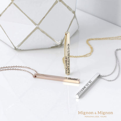 MignonandMignon Personalized Coordinates Necklaces for Women Gift for Her Custom Engraved Bar Jewelry with Kids Names for Mom Graduation Gifts - 4SBN