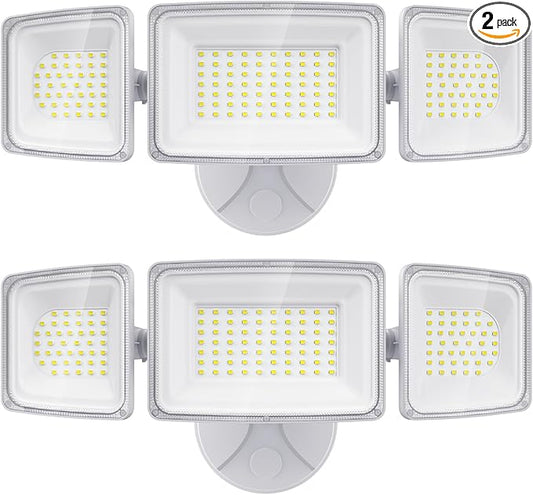 Onforu 100W Flood Lights Outdoor, 2 Packs Outdoor Security Lights 9000LM, 6500K LED Outdoor Flood Lighting Fixture, 3 Adjustable Heads, IP65 Waterproof Exterior Floodlight for Yard,Garage,Eave Mount