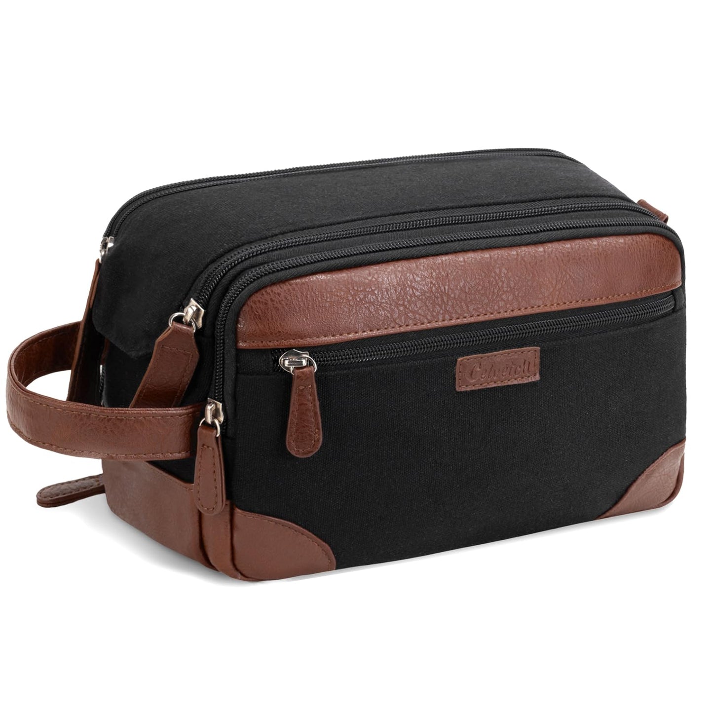 Celvetch Travel Toiletry Bag for Men - Canvas Toiletries Bag with Multiple Pockets Large Hanging Dopp Kit Travel Bag for Toiletries Essentials Accessories - Black