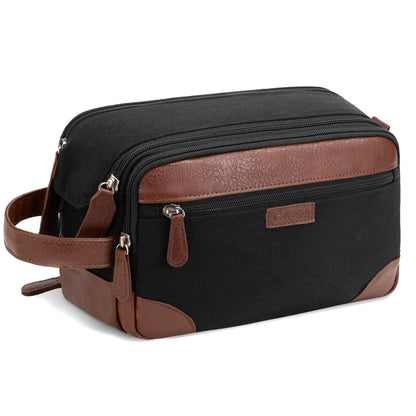 Celvetch Travel Toiletry Bag for Men - Canvas Toiletries Bag with Multiple Pockets Large Hanging Dopp Kit Travel Bag for Toiletries Essentials Accessories - Black